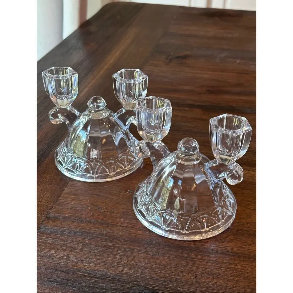 Pair of vintage Imperial Glass double candlestick holders